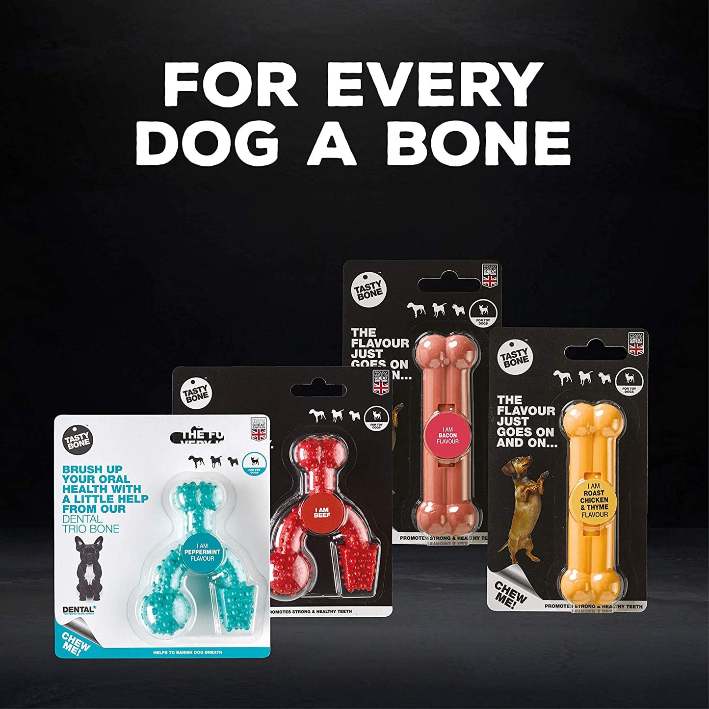 Tastybone Triobone Nylon Dog Chew Toy for Toy Dogs (Peanut Butter) - Indestructible for Aggressive Chewers, Everlasting Flavour, Strong Healthy Teeth, Made in the UK