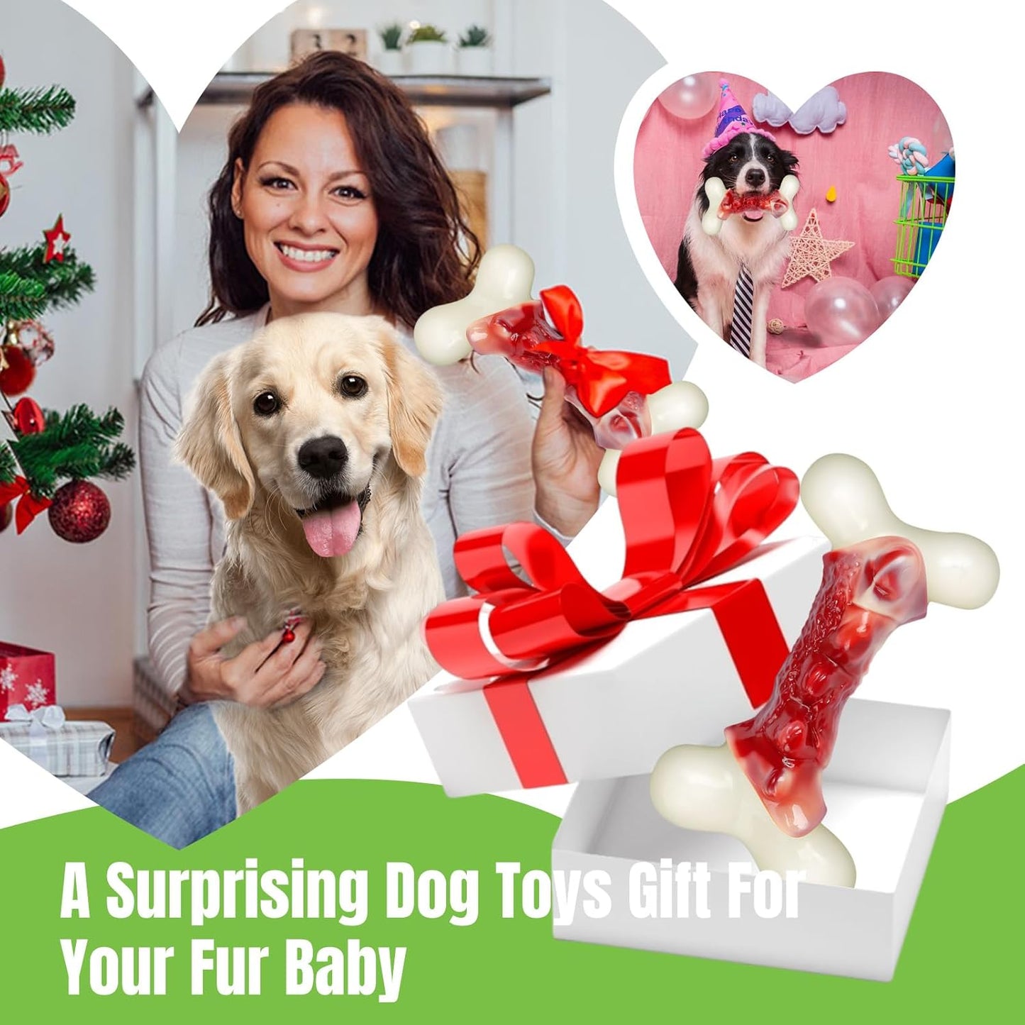 Dog Toys for Aggressive Chewers, Indestructible Dog Toys for Large Dogs, Real Bacon Flavored, Dog Bones for Medium/Large Breed Dogs, Dog Chew Toys to Keep Them Busy