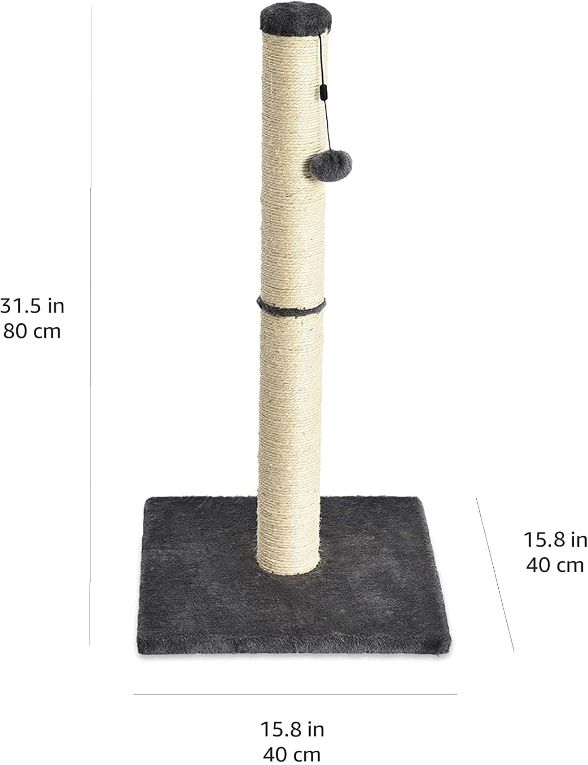Cat Scratching Post for Indoor Cats, Standard with Dangling Toy, 80 Cm, Grey