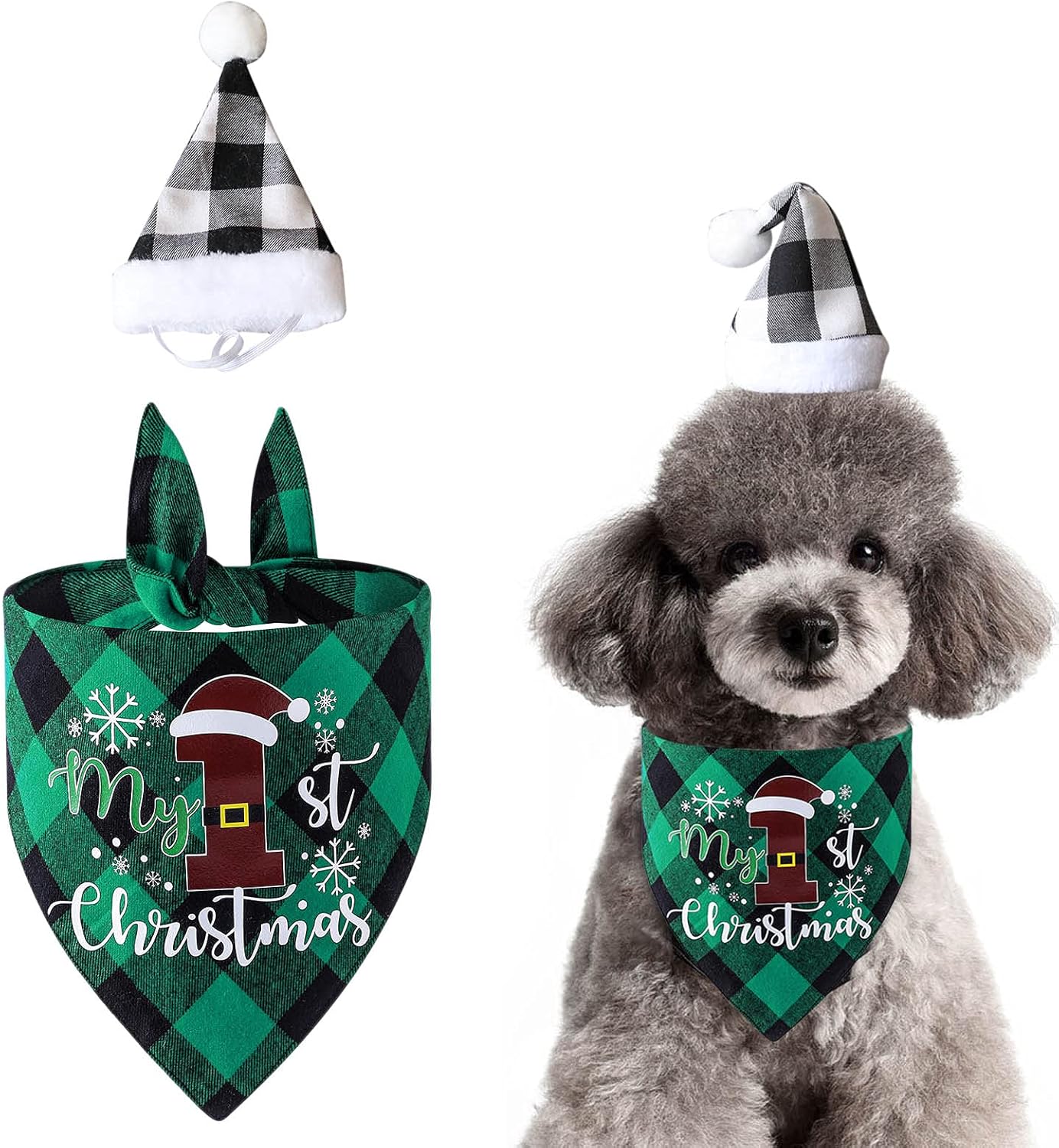 Dog Christmas Bandana, Pet Kerchief Scarf Triangle Bibs Washable for Holiday Festival Theme Party - Cat and Dog (Red)