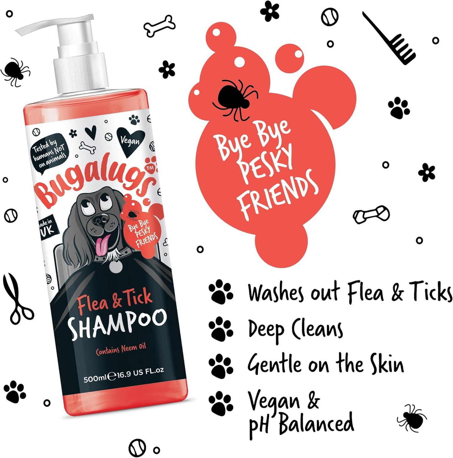 Flea and Tick Dog Shampoo by , Works on Smelly Puppies & Dogs, Contains Neem Oil PH Balanced Vegan Used by Professional Groom (Shampoo 500Ml)