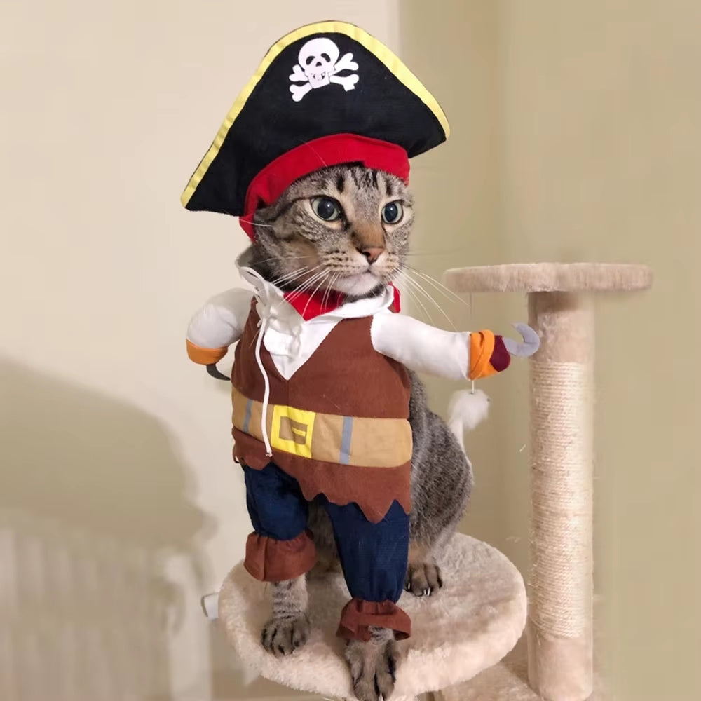 Halloween Funny Pirate Cat Dog Costume for Small Medium Dogs Cats Puppy Kitten Cosplay Creative Novelty Dress up Party Clothes