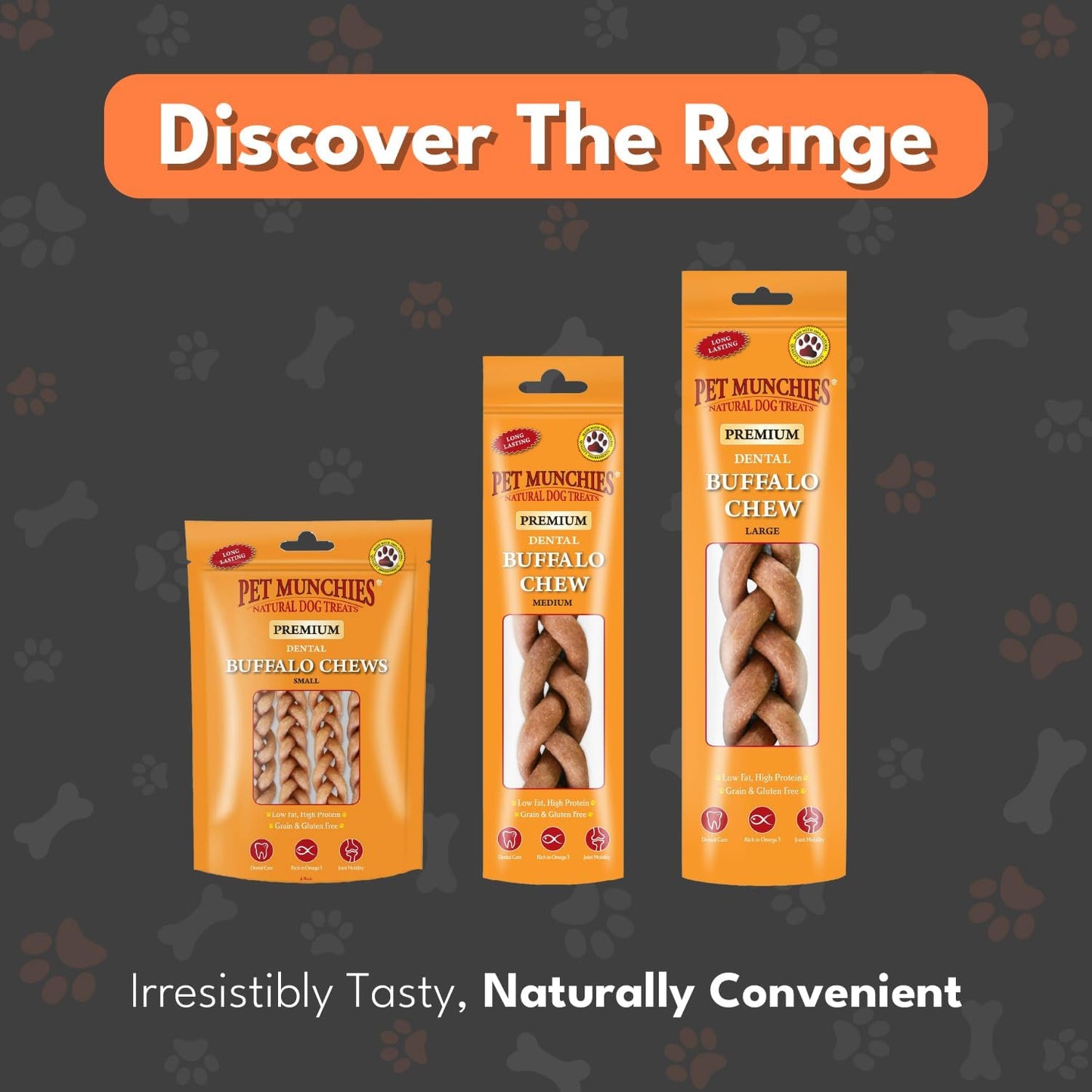 Small Buffalo Dental Chews, Healthy, Natural and Long-Lasting Dog Treats, Grain Free and Low in Fat 55G (4 Chews)