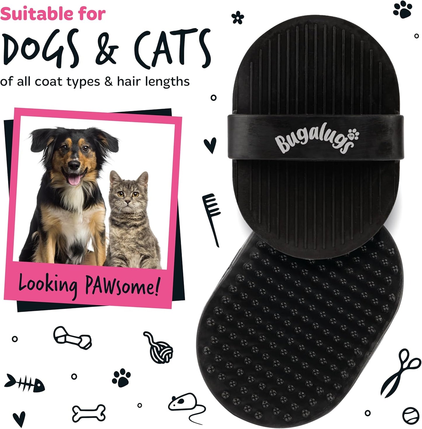 Bugalugs Dog Shampoo Bath Brush & Cat Brush 2 Pack, Use Wet or Dry as Dog Grooming Brush for Grooming & Bathing Use Alongside Our Dog No Rinse Shampoo for Smelly Dogs & Cats (Black (2 Pack))