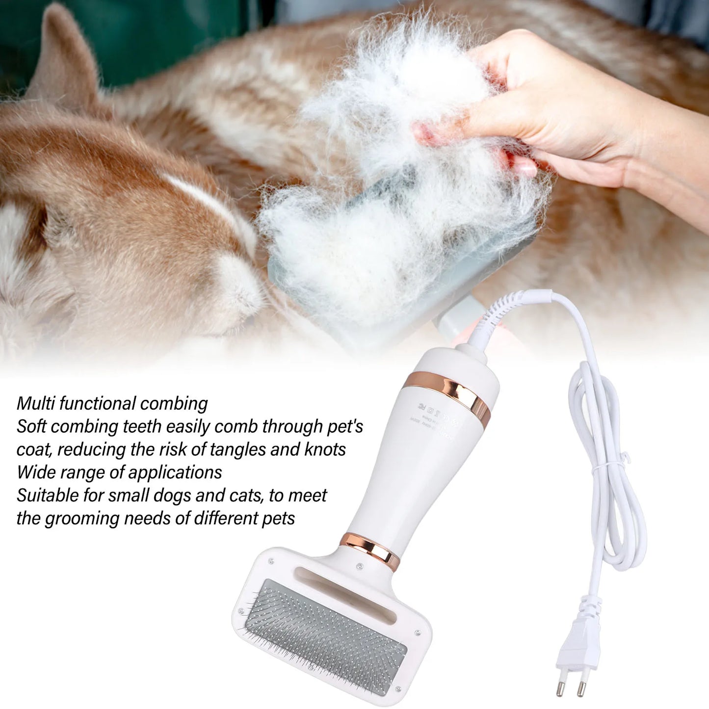 Dog Hair Dryer Portable Pet Grooming Dryer 2 in 1 Handheld Dog Slicker Brush and Dog Hair Dryer for Dogs Cats EU Plug 220V
