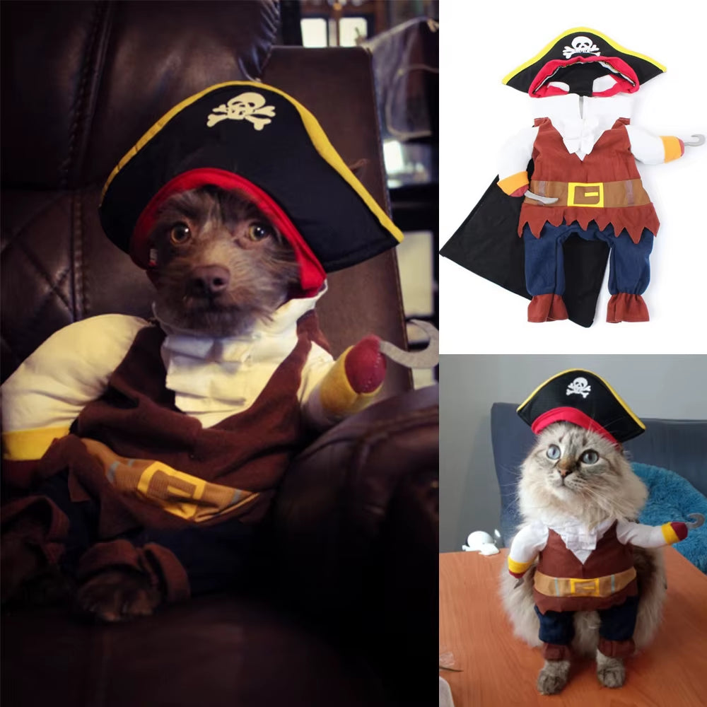 Halloween Funny Pirate Cat Dog Costume for Small Medium Dogs Cats Puppy Kitten Cosplay Creative Novelty Dress up Party Clothes
