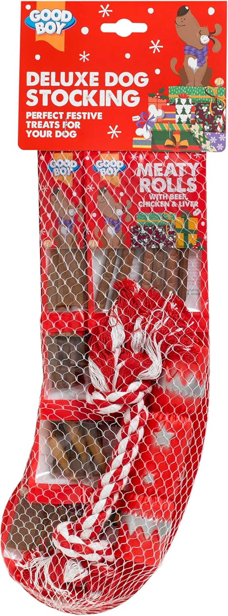 Good Boy Christmas Deluxe Dog Stocking with Real Meat Treats & Toys