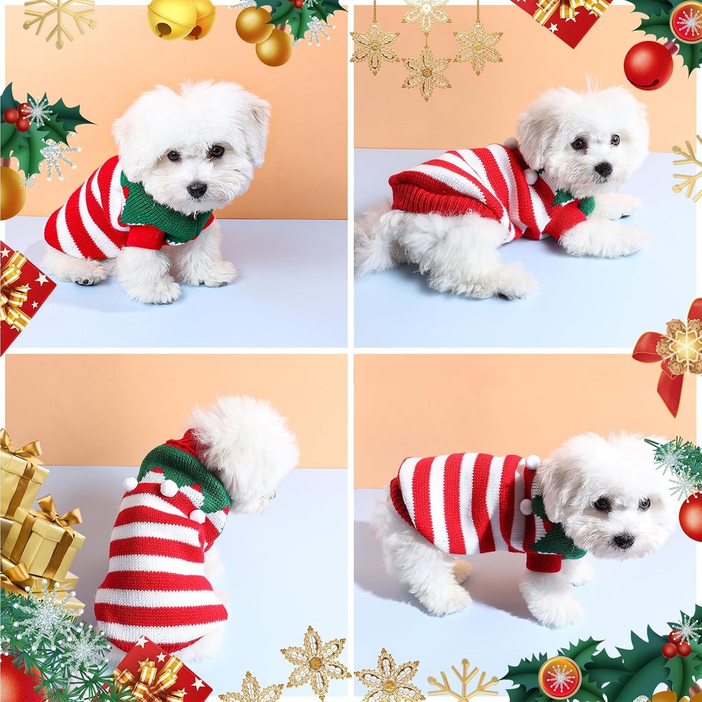 2PCS Dog Christmas Sweaters Red Green Pet Clothes Outfits Winter Cat Costume New Year Clothing Accessories for Puppy Kitten Small Medium Dogs Cats