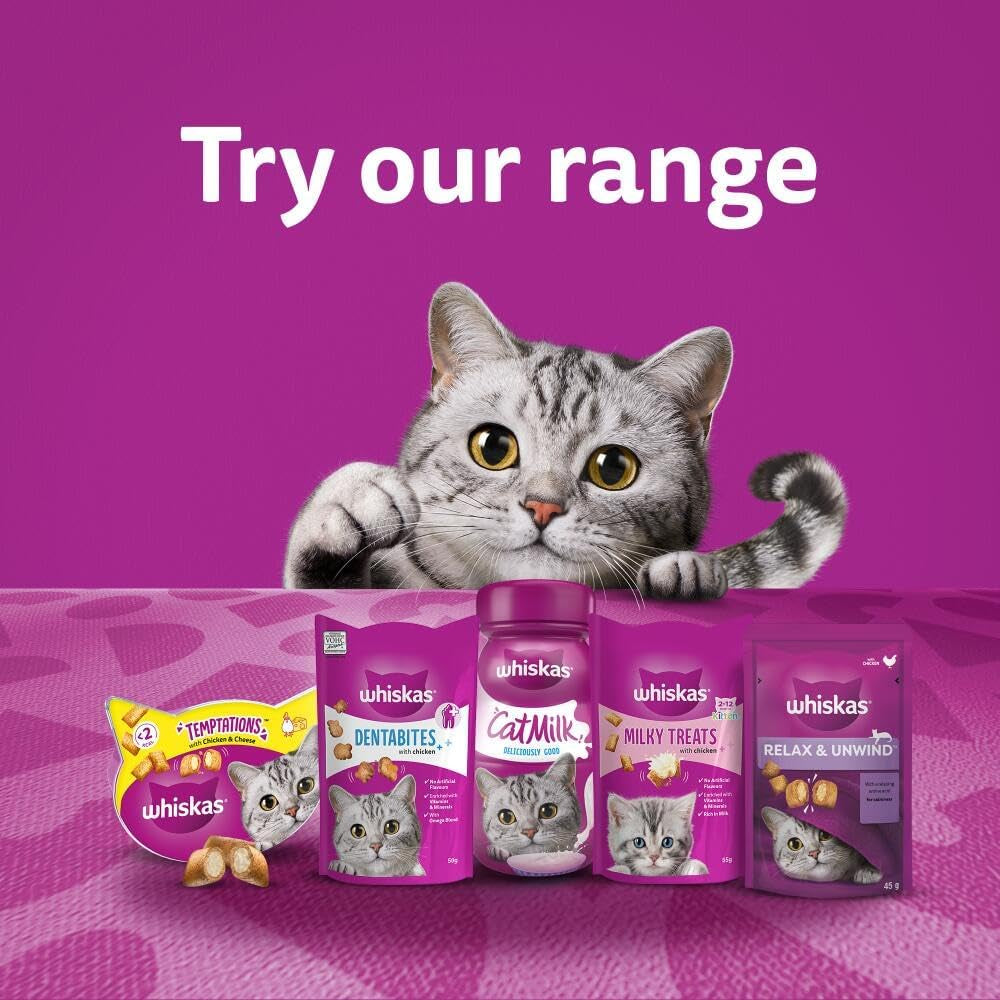 Whiskas Relax and Unwind - Cat Treats - Small Bite Size Snacks with Chicken Filling - 8 X 45 G