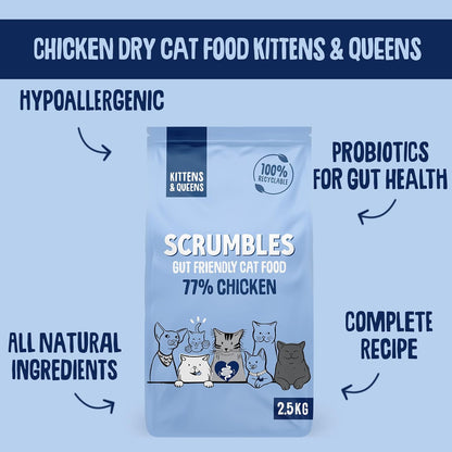 Scrumbles All Natural Dry Kitten Food with 77% Chicken, High Protein Food for Growing Kittens, 2.5Kgpackage May Vary