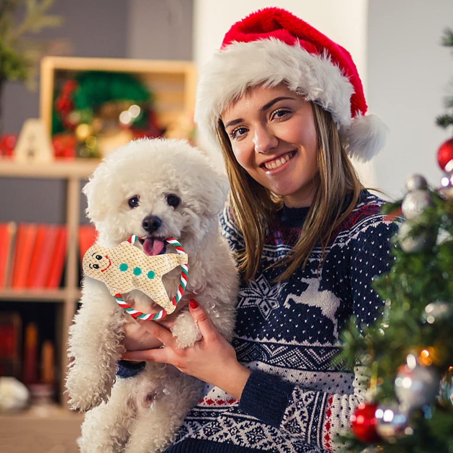 Christmas Dog Toys,Xmas Plush Stuffed Squeaky Pet Chew Toy Interactive Ginger Man Throw Bite Sounding Toys Funny Tug of War Dog Toy for Pet Puppy Small Medium Large Dogs Teeth Grinding Training