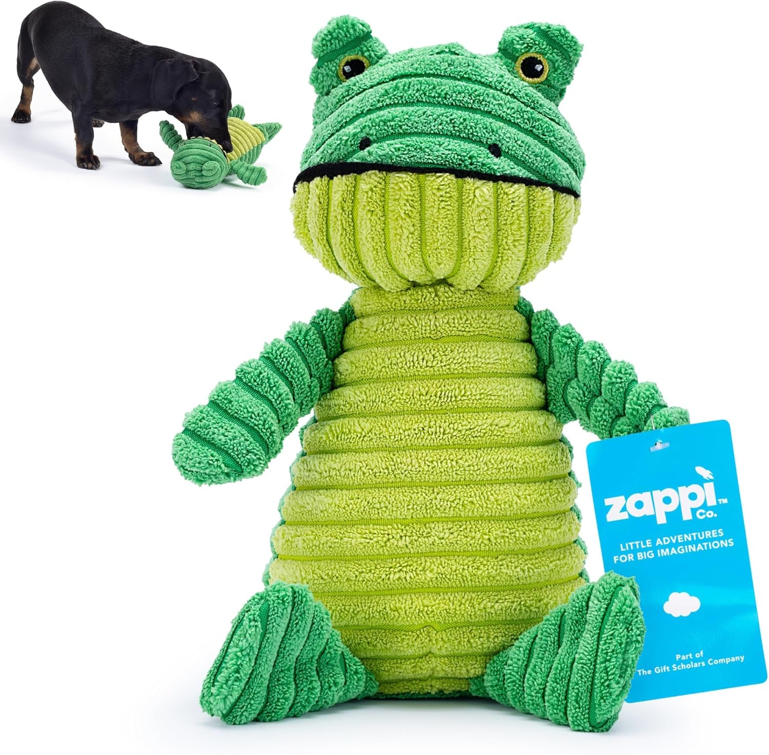Green Frog Plush Dog Toy with Squeaker – Soft, Ribbed Fabric for Interactive Play. a Great Choice for Small and Medium Dogs' Playtime with Squeaky Toys.