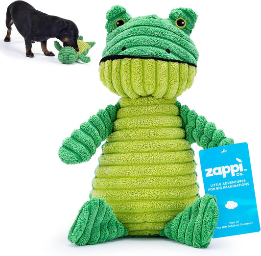 Green Frog Plush Dog Toy with Squeaker – Soft, Ribbed Fabric for Interactive Play. a Great Choice for Small and Medium Dogs' Playtime with Squeaky Toys.