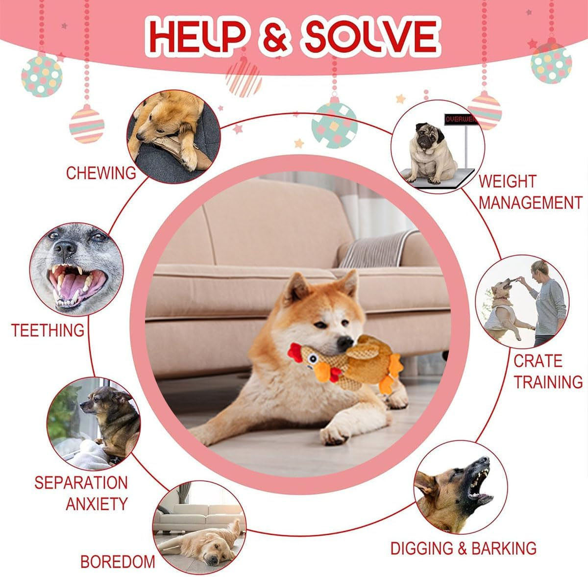 Christmas Squeaky Dog Toy - Small to Large, Interactive Turkey & Plush Chicken, Durable Chew Toy for Boredom, Thanksgiving & Xmas Gifts