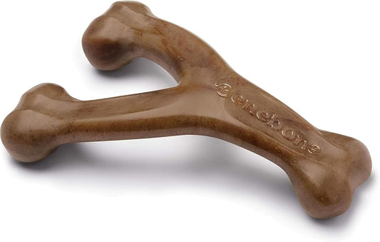 Indestructible Wishbone Dog Chew Toy for Aggressive Chewers, Long Lasting Tough Boredom Breaker for Dogs, Real Bacon Flavour, for Small Dogs, Made in the USA.
