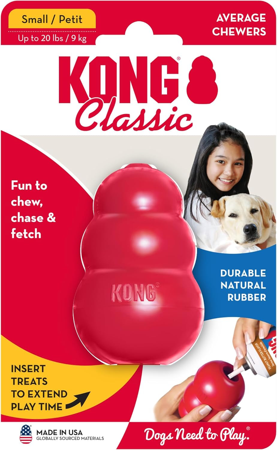 Classic Stuffable Dog Toy - Fetch & Chew Toy for Dogs - Treat-Filling Capabilities - Durable Natural Rubber Material - for Small Dogs