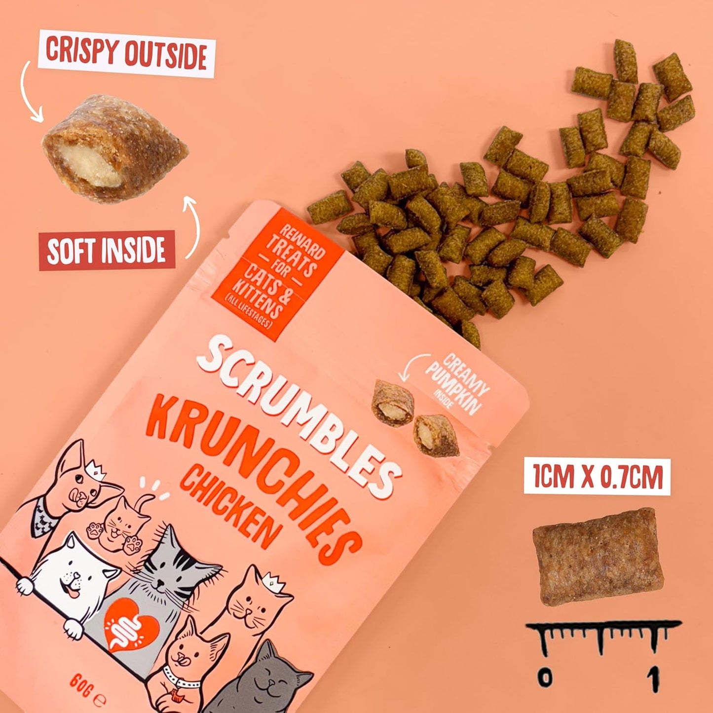 Scrumbles Chicken Krunchies, Pillow Cat Treats, 60G