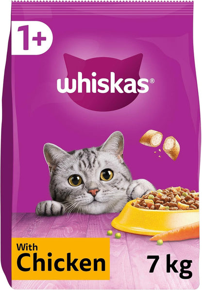 - 1+ Adult Dry Cat Food - 7Kg - Biscuits Made with Chicken - Bulk Cat Food Bag