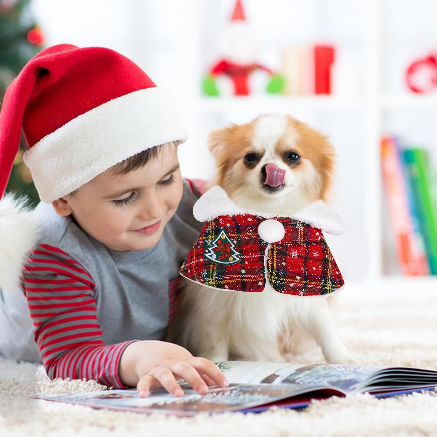 Christmas Costume Dog Cat Christmas Outfit Pet Cape Cloak Red Cute Pet Costume Cape Warm Soft Cat Clothes for Small Medium Sized Puppy Dog Cat