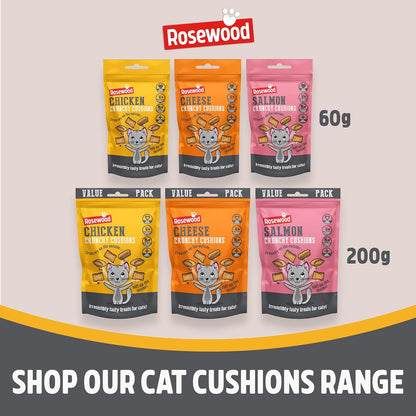 Rosewood Daily Eats Crunchy Cushions Variety Box - Chicken, Cheese, and Salmon Treats for Cats, Tasty Cat Treats with Taurine, Added Vitamins and Minerals, Small Bite Sized Cat Snacks (12Pc, 720G Box)