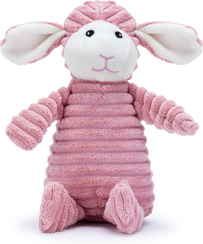 Pink Lamb Plush Dog Toy with Squeaker – Soft, Durable, Ribbed Design for Play, Suitable for Small and Medium Dogs. Ideal for Engaging Playtime.