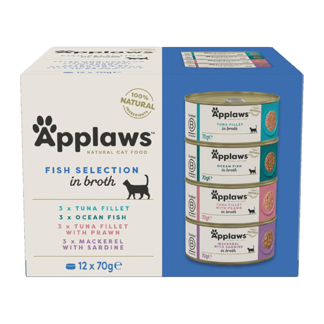 Applaws 100% Natural Wet Cat Food, Fish Selection in Broth 70 G (Pack of 12)