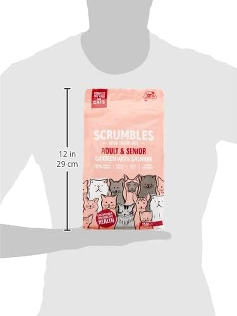 Scrumbles All Natural Dry Cat Food with 75% Chicken and Fresh Salmon, High Protein Food for Adults and Seniors, 750 G