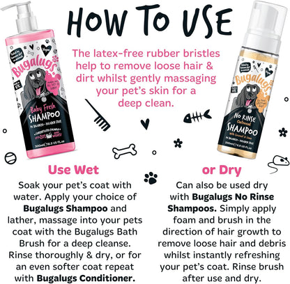 Bugalugs Dog Shampoo Bath Brush & Cat Brush 2 Pack, Use Wet or Dry as Dog Grooming Brush for Grooming & Bathing Use Alongside Our Dog No Rinse Shampoo for Smelly Dogs & Cats (Black (2 Pack))