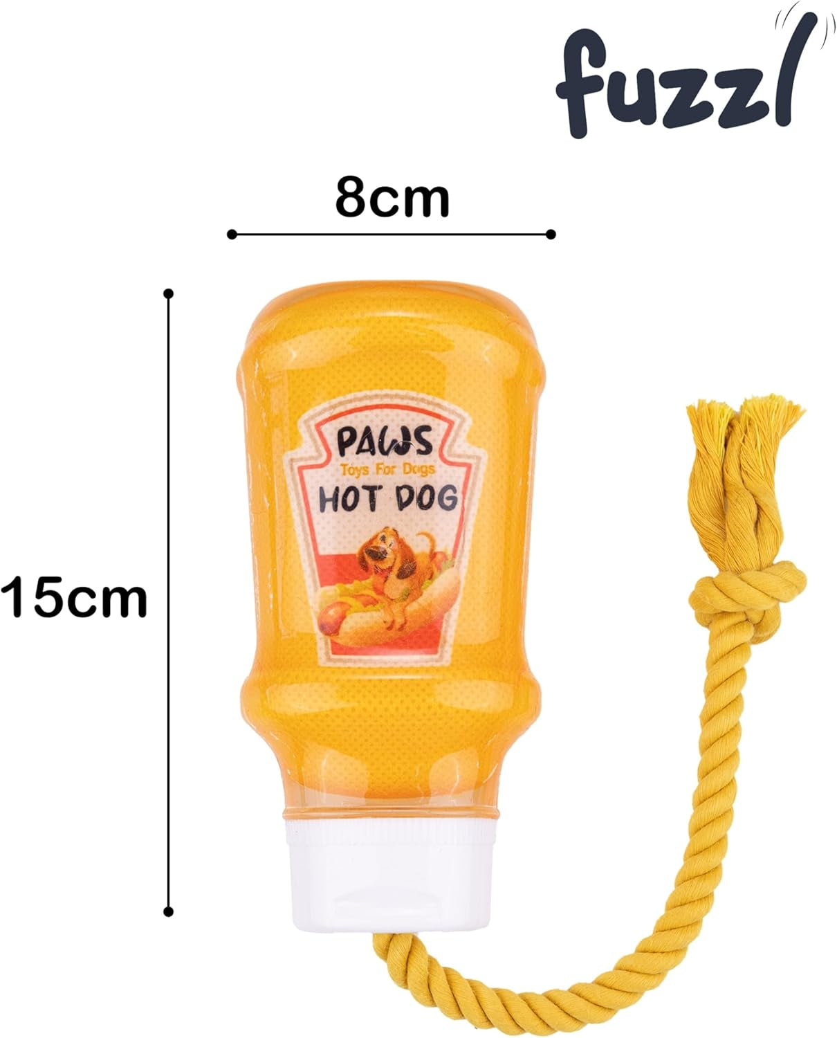 TPR Mustard Bottle Rubber Dog Toy with Rope – Durable Chew & Tug Toy for Small, Medium & Large Dogs – Tough – Interactive Fetch, Tug-Of-War & Dental Health Play