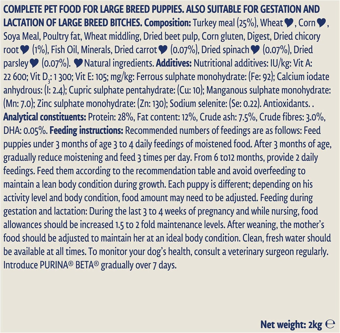 Puppy Large Breed Dry Dog Food Turkey 2Kg Blue