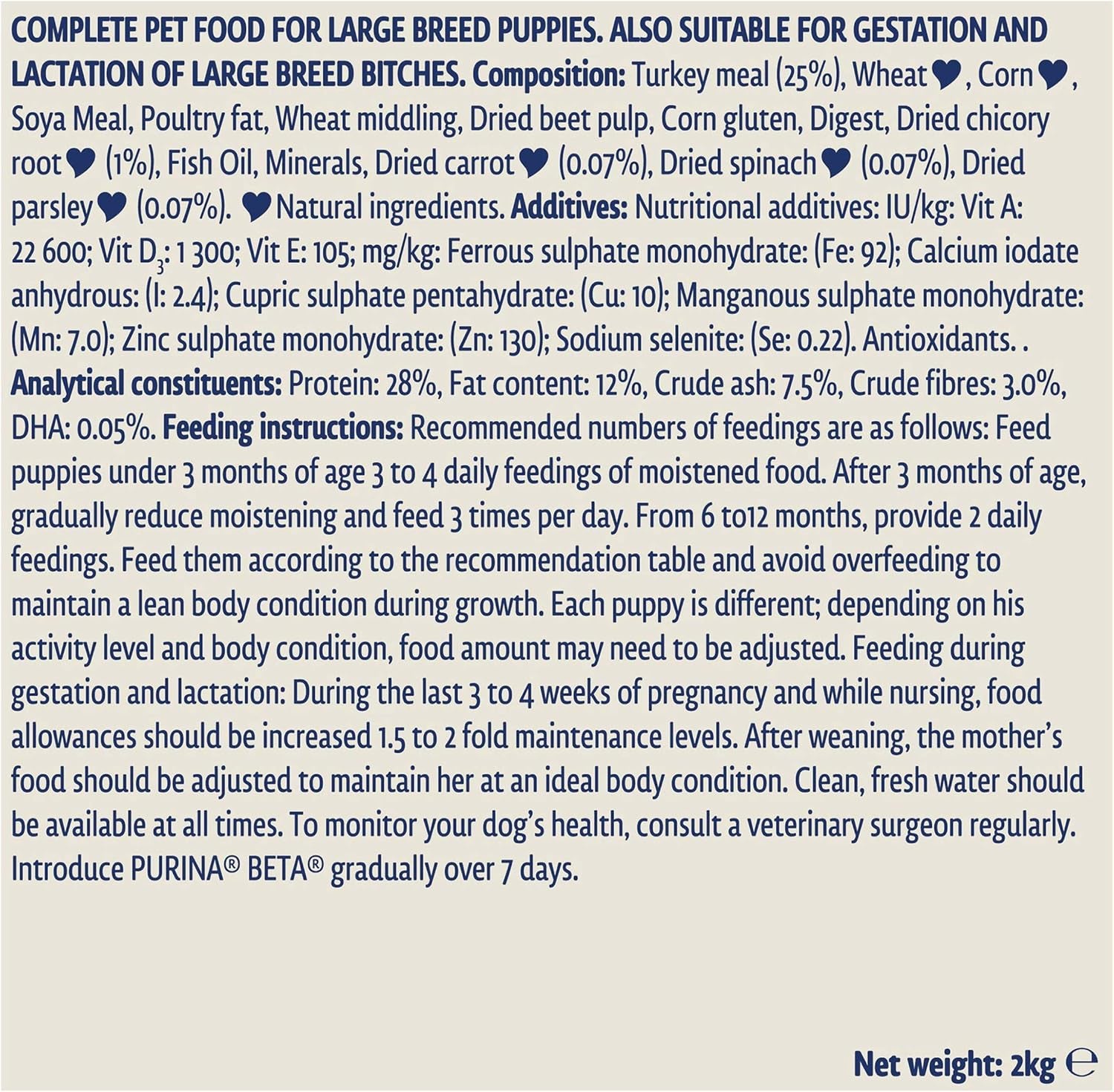 Puppy Large Breed Dry Dog Food Turkey 2Kg Blue