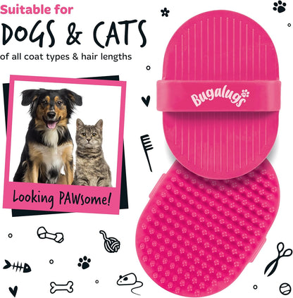 Bugalugs Dog Shampoo Bath Brush & Cat Brush 2 Pack, Use Wet or Dry as Dog Grooming Brush for Grooming & Bathing Use Alongside Our Dog No Rinse Shampoo for Smelly Dogs & Cats (Pink (2 Pack))