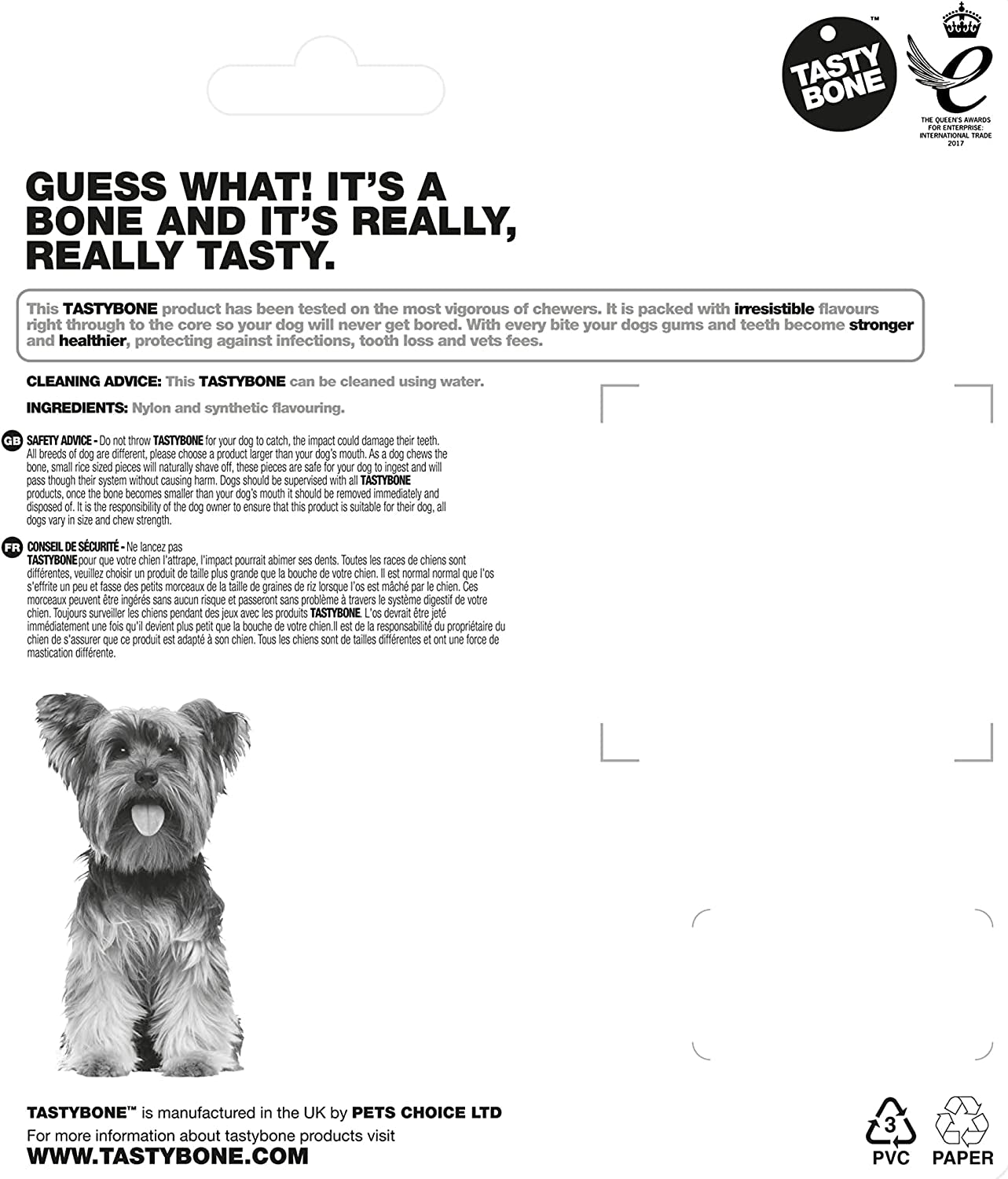 Tastybone Triobone Nylon Dog Chew Toy for Toy Dogs (Peanut Butter) - Indestructible for Aggressive Chewers, Everlasting Flavour, Strong Healthy Teeth, Made in the UK