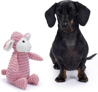 Pink Lamb Plush Dog Toy with Squeaker – Soft, Durable, Ribbed Design for Play, Suitable for Small and Medium Dogs. Ideal for Engaging Playtime.