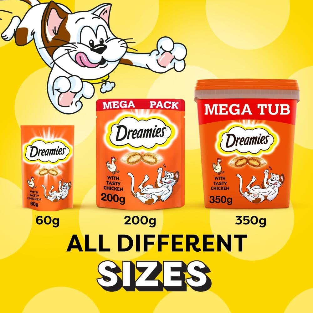 Dreamies Cat Treats, Tasty Snacks with Tempting Chicken, 8 Pouches of 60 G