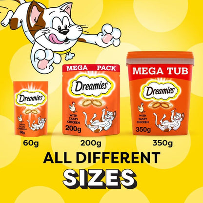 Dreamies Cat Treats, Tasty Snacks with Tempting Chicken, 8 Pouches of 60 G