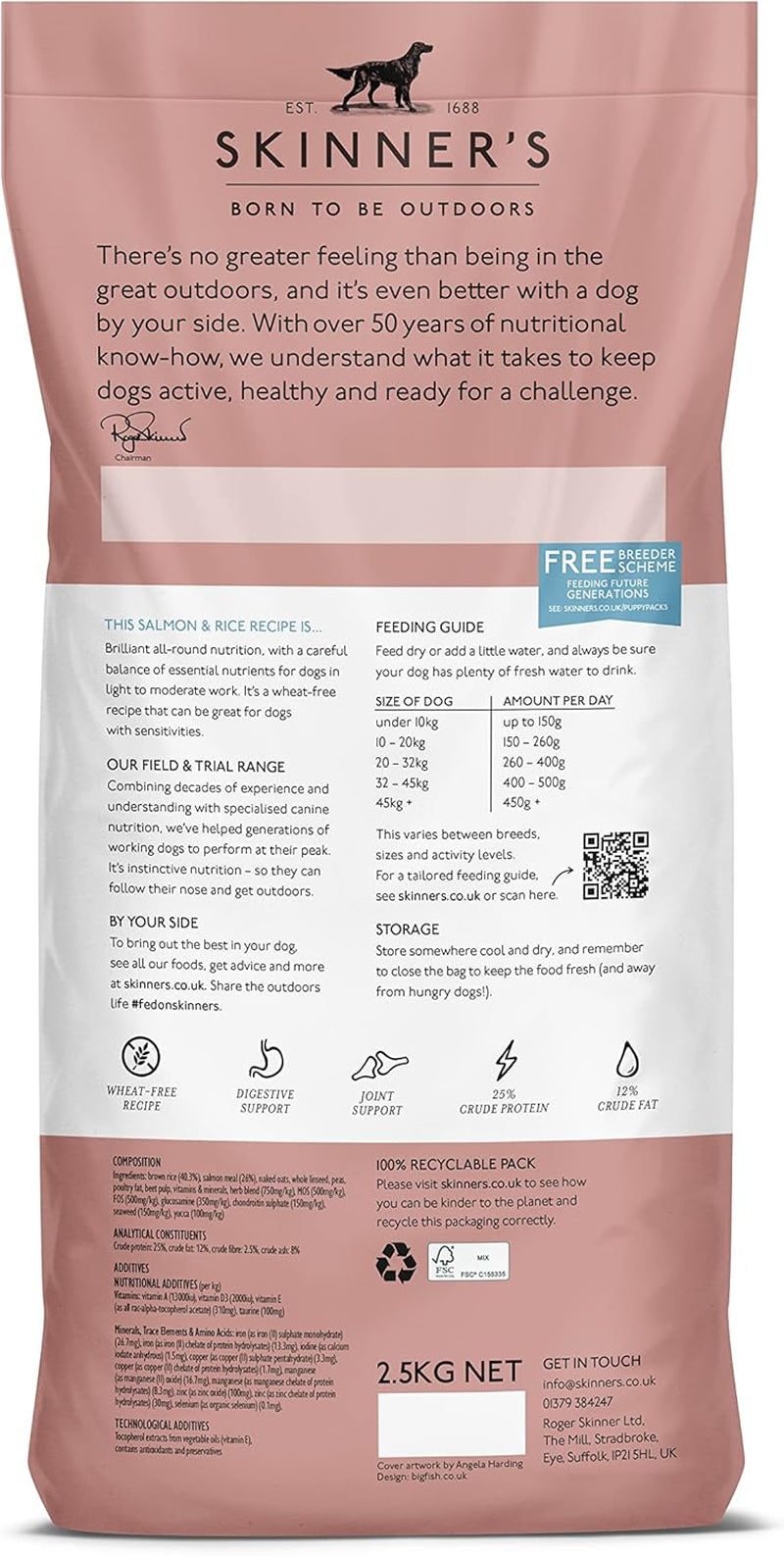 Skinner'S Field & Trial Complete Dry Adult Working Dog Food Salmon and Rice, 2.5 Kg