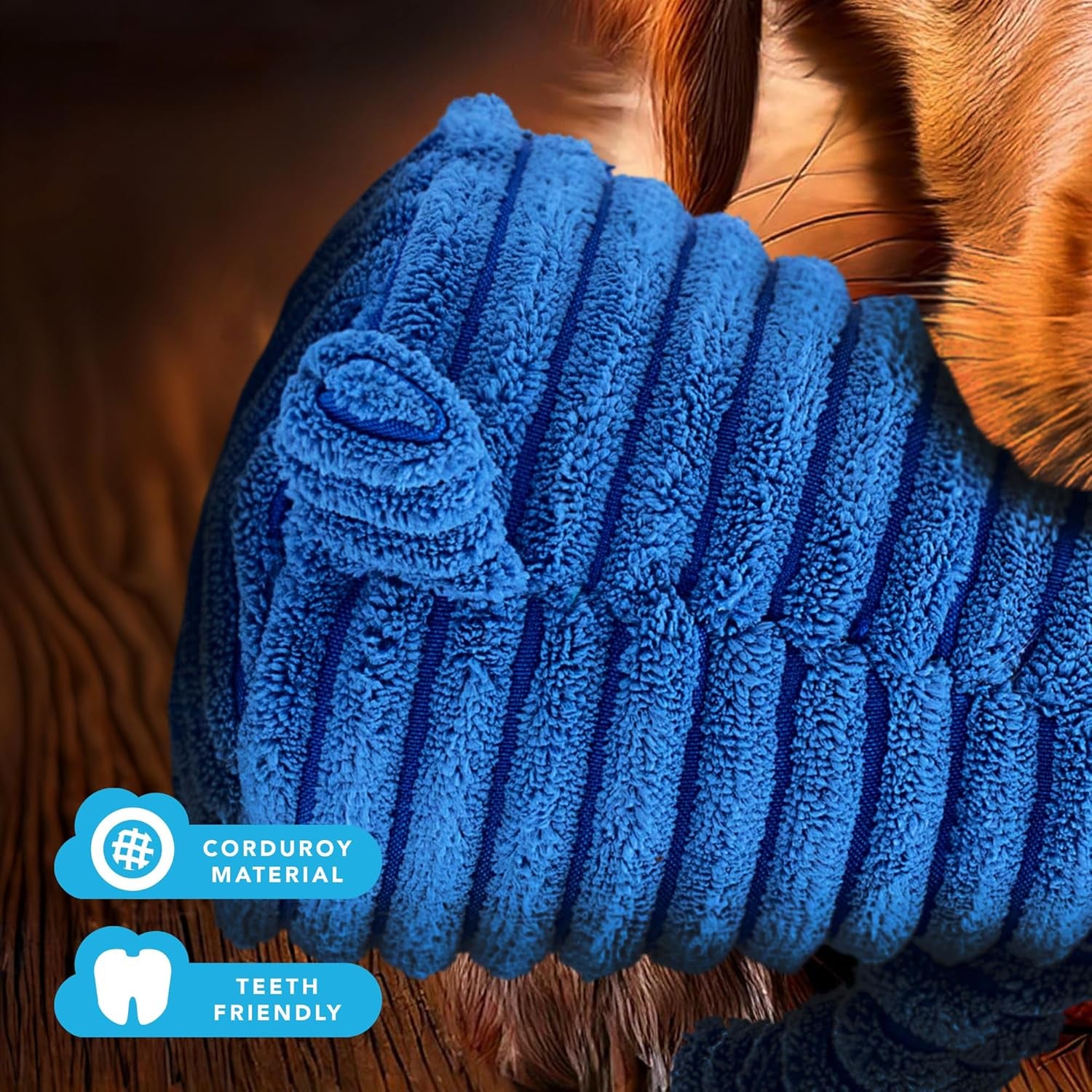 Blue Elephant Plush Dog Toy with Squeaker – Soft, Durable, Ribbed Plush for Cuddling and Play. Perfect for Small and Medium Dogs Who Enjoy a Squeaky Toy for Comfort and Interaction.