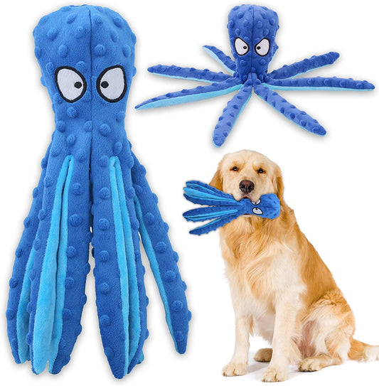 Squeaky Dog Interactive Play Toy,No Stuffing Octopus Dogs Chew Toy with Crinkle Paper for Medium and Large Dogs Playing