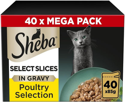 Sheba Select Slices Cat Wet Food - Poultry Selection in Gravy - 40X85G (Pack of 1)