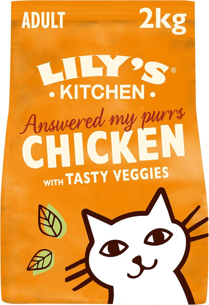 Made with Natural Ingredients Adult Dry Cat Food Bag Chicken with Veggies Grain-Free Recipe 2Kg