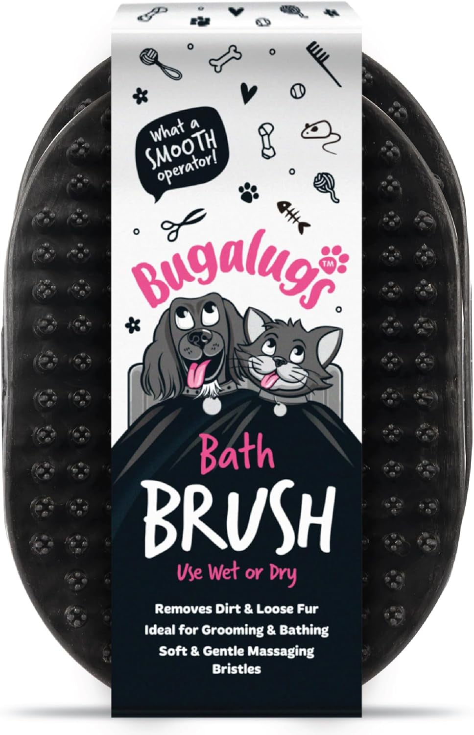 Bugalugs Dog Shampoo Bath Brush & Cat Brush 2 Pack, Use Wet or Dry as Dog Grooming Brush for Grooming & Bathing Use Alongside Our Dog No Rinse Shampoo for Smelly Dogs & Cats (Black (2 Pack))