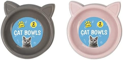 Cat Bowls - Twin Pack Cat Feeding Bowls - Food and Water Bowls for Cats - Assorted Colours