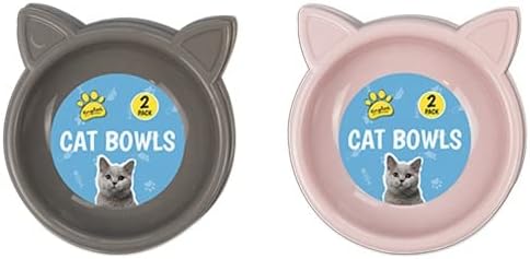 Cat Bowls - Twin Pack Cat Feeding Bowls - Food and Water Bowls for Cats - Assorted Colours