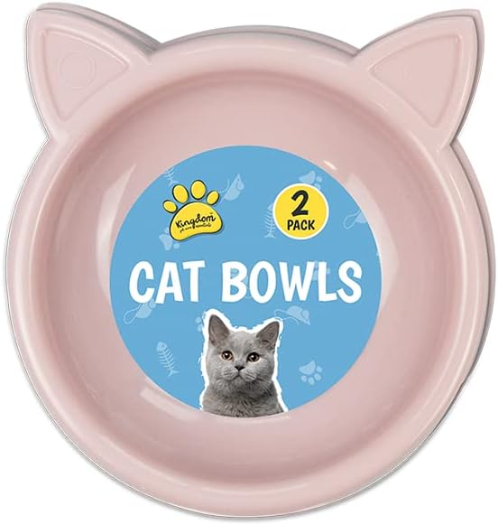 Cat Bowls - Twin Pack Cat Feeding Bowls - Food and Water Bowls for Cats - Assorted Colours