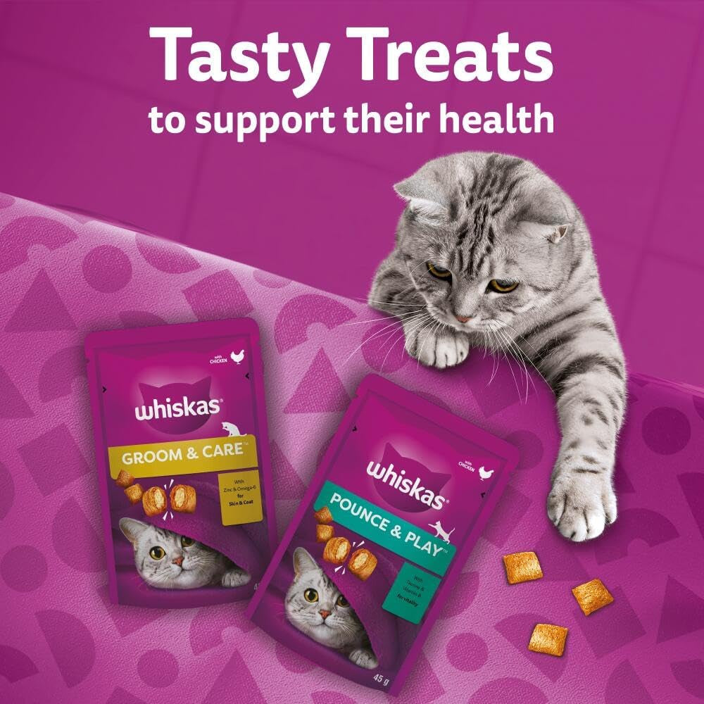 Whiskas Relax and Unwind - Cat Treats - Small Bite Size Snacks with Chicken Filling - 8 X 45 G