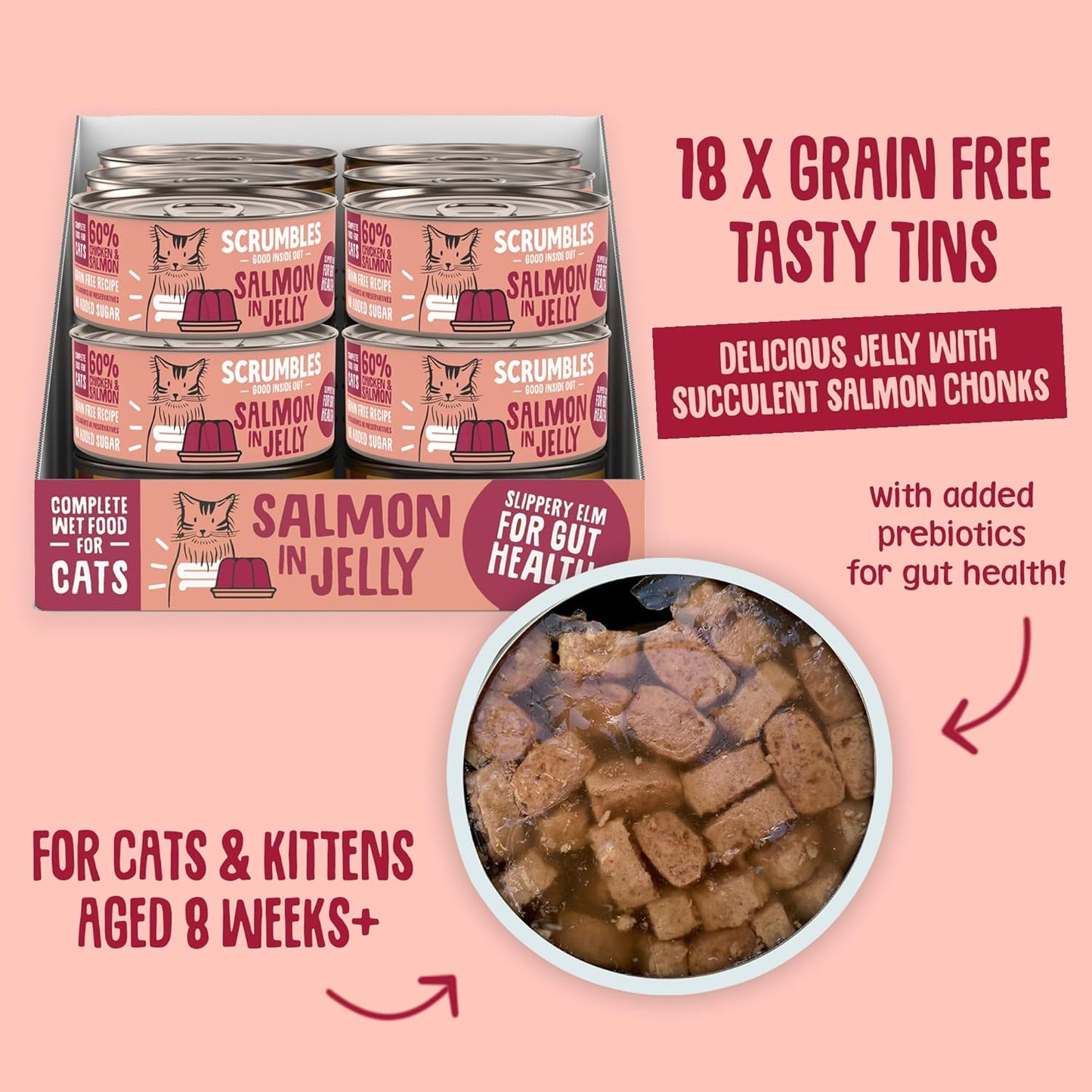 Scrumbles Natural Wet Cat Food, Salmon in Jelly 18X 80G