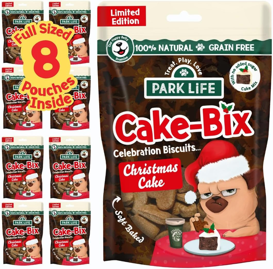 PARK Life - Cake-Bix, Festive Christmas Cake Flavour Dog Treats, Seasonal Snack, Nutritious Snack, 8 X 100G Convenient Pouches