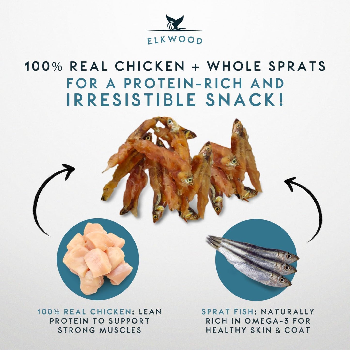 Natural Sprats Dog Treats 70G | 100% Chicken-Wrapped Wild-Caught Sprats | High Protein, Omega 3-Rich Fish Dog Treats | Air-Dried, Easy to Digest & Perfect for Training