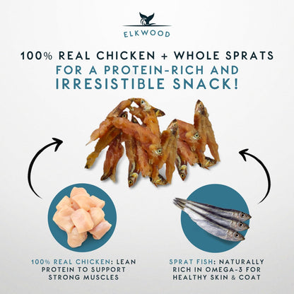 Natural Sprats Dog Treats 70G | 100% Chicken-Wrapped Wild-Caught Sprats | High Protein, Omega 3-Rich Fish Dog Treats | Air-Dried, Easy to Digest & Perfect for Training